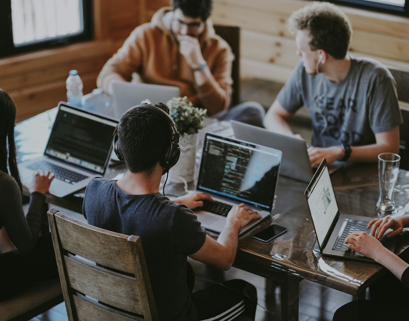Professional team collaborating in a modern office meeting